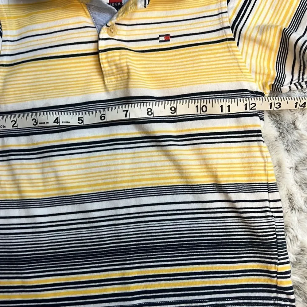 Tommy Hilfiger Boys Blue, White and Yellow Striped Polo Shirt Size 3/3T